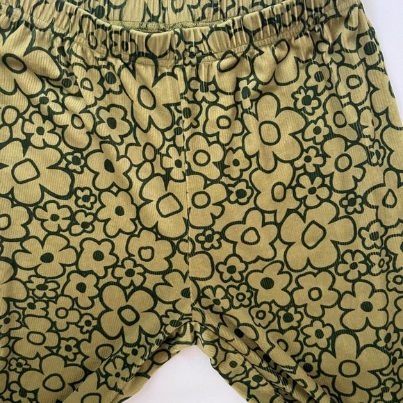 Cider Green Flower Velvet Wide-Leg Flare Pants Funky Retro 70s Loungewear Large - Picture 5 of 6